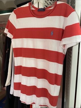 Polo by Ralph Lauren Red & White Striped Crewneck Tee